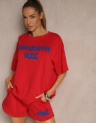 jumelle Compleu Roșu din Viscoză Croi Oversize Tricou și Pantaloni scurți Lirafina