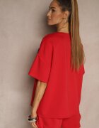 jumelle Compleu Roșu din Viscoză Croi Oversize Tricou și Pantaloni scurți Lirafina