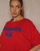jumelle Compleu Roșu din Viscoză Croi Oversize Tricou și Pantaloni scurți Lirafina