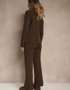 jumelle Compleu Tricotat Maro cu Viscoză Pantaloni și Cardigan Asimetric Uninassa