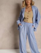 jumelle Costum Albastru Sacou cu Buzunare și Pantaloni Largi Tasvanis