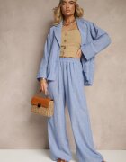 jumelle Costum Albastru Sacou cu Buzunare și Pantaloni Largi Tasvanis