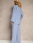 jumelle Costum Albastru Sacou cu Buzunare și Pantaloni Largi Tasvanis