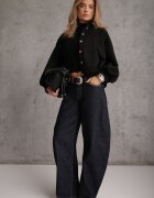 jumelle Geacă de tranziție în stil preppy fason geci bomber cu nasturi Zirafena Neagră
