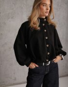jumelle Geacă de tranziție în stil preppy fason geci bomber cu nasturi Zirafena Neagră