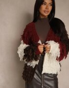 jumelle Kardigan Bordeaux Fără închideri cu amestec de lână Decorat cu imitație de pene Lanitia
