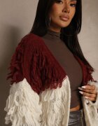 jumelle Kardigan Bordeaux Fără închideri cu amestec de lână Decorat cu imitație de pene Lanitia