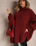 jumelle Maletă Bordeaux Oversize cu Lână cu Linia Umerilor Căzute Lilirea