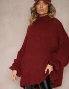jumelle Maletă Bordeaux Oversize cu Lână cu Linia Umerilor Căzute Lilirea