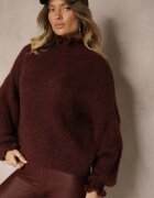 jumelle Maletă Bordo cu Lână și Viscoză Oversize Decorată la Decolteu cu Volănaș Ninnatria