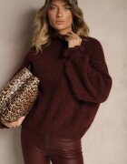 jumelle Maletă Bordo cu Lână și Viscoză Oversize Decorată la Decolteu cu Volănaș Ninnatria