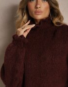 jumelle Maletă Bordo cu Lână și Viscoză Oversize Decorată la Decolteu cu Volănaș Ninnatria