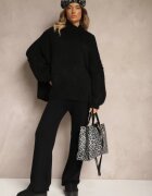 jumelle Maletă Neagră Oversize cu Amestec de Lână Asintavira