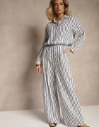jumelle Pantaloni Alb-Negru Largi High Waist din Bumbac cu Elastic în Talie Ranivaria