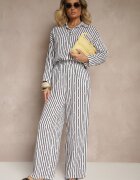 jumelle Pantaloni Alb-Negru Largi High Waist din Bumbac cu Elastic în Talie Ranivaria