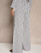 jumelle Pantaloni Alb-Negru Largi High Waist din Bumbac cu Elastic în Talie Ranivaria