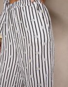 jumelle Pantaloni Alb-Negru Largi High Waist din Bumbac cu Elastic în Talie Ranivaria