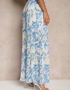 jumelle Pantaloni Albastri cu Talie înaltă decorați cu pliuri și imprimeu floral Folamea
