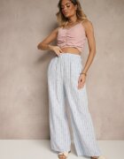 jumelle Pantaloni albaștri din bumbac largi High Waist cu dungi și funde Reivira