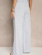 jumelle Pantaloni albaștri din bumbac largi High Waist cu dungi și funde Reivira
