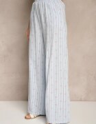 jumelle Pantaloni albaștri din bumbac largi High Waist cu dungi și funde Reivira
