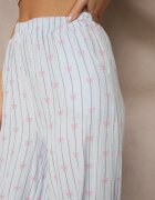 jumelle Pantaloni albaștri din bumbac largi High Waist cu dungi și funde Reivira