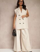 jumelle Pantaloni Eleganți Bej Palazzo cu Picioare Lărgi Adivisa