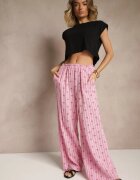 jumelle Pantaloni Fucsia de Bumbac Larghi Talie înaltă cu Dungi și Funde Reivira