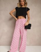jumelle Pantaloni Fucsia de Bumbac Larghi Talie înaltă cu Dungi și Funde Reivira