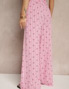 jumelle Pantaloni Fucsia de Bumbac Larghi Talie înaltă cu Dungi și Funde Reivira