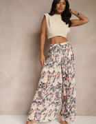 jumelle Pantaloni Negri-Roșii High Waist Decorați cu Pliuri și cu Imprimeu Floral Folamea