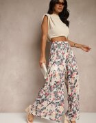 jumelle Pantaloni Negri-Roșii High Waist Decorați cu Pliuri și cu Imprimeu Floral Folamea