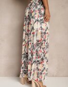 jumelle Pantaloni Negri-Roșii High Waist Decorați cu Pliuri și cu Imprimeu Floral Folamea