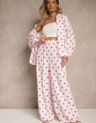 jumelle Pantaloni Roze Largi High Waist din Bumbac cu elastic în talie Ranivaria