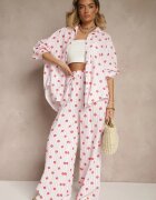 jumelle Pantaloni Roze Largi High Waist din Bumbac cu elastic în talie Ranivaria