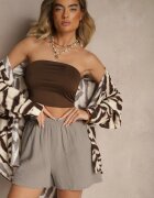 jumelle Pantaloni scurți Bej închis Basic din bumbac High Waist Naldelle