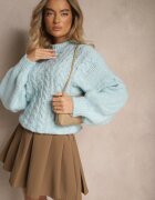 jumelle Pulover Albastru cu Lână cu Model Împletit Elegant Makkaria