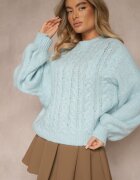 jumelle Pulover Albastru cu Lână cu Model Împletit Elegant Makkaria