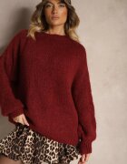 jumelle Pulover Clasic Bordeaux cu Lână și Viscoză cu Croi Lejer Omethea