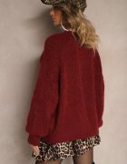 jumelle Pulover Clasic Bordeaux cu Lână și Viscoză cu Croi Lejer Omethea