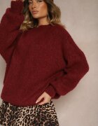 jumelle Pulover Clasic Bordeaux cu Lână și Viscoză cu Croi Lejer Omethea