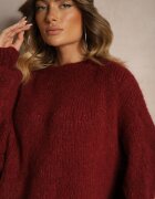 jumelle Pulover Clasic Bordeaux cu Lână și Viscoză cu Croi Lejer Omethea