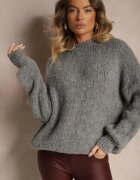 jumelle Pulover Clasic Gri închis cu Lână și Viscoză cu Croială Lejeră Omethea