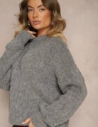 jumelle Pulover Clasic Gri închis cu Lână și Viscoză cu Croială Lejeră Omethea