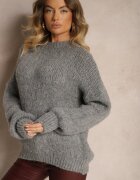 jumelle Pulover Clasic Gri închis cu Lână și Viscoză cu Croială Lejeră Omethea