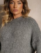 jumelle Pulover Clasic Gri închis cu Lână și Viscoză cu Croială Lejeră Omethea