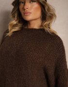 jumelle Pulover Clasic Maro cu Lână și Viscoză cu Croială Lejeră Omethea
