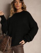 jumelle Pulover Clasic Negru din Lână și Vâscoză cu Croială Lejeră Omethea