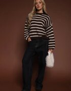 jumelle Pulover Maro închis Oversizowy în dungi din tricot cu lână și viscoză Aventole
