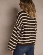 jumelle Pulover Maro închis Oversizowy în dungi din tricot cu lână și viscoză Aventole